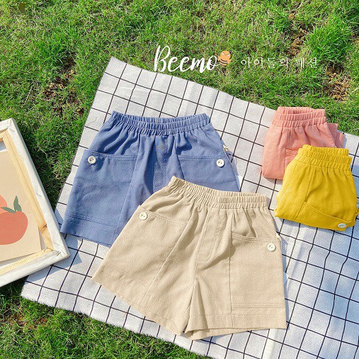 Quần sóc unisex cho bé, quần linen đính cúc siêu sinh