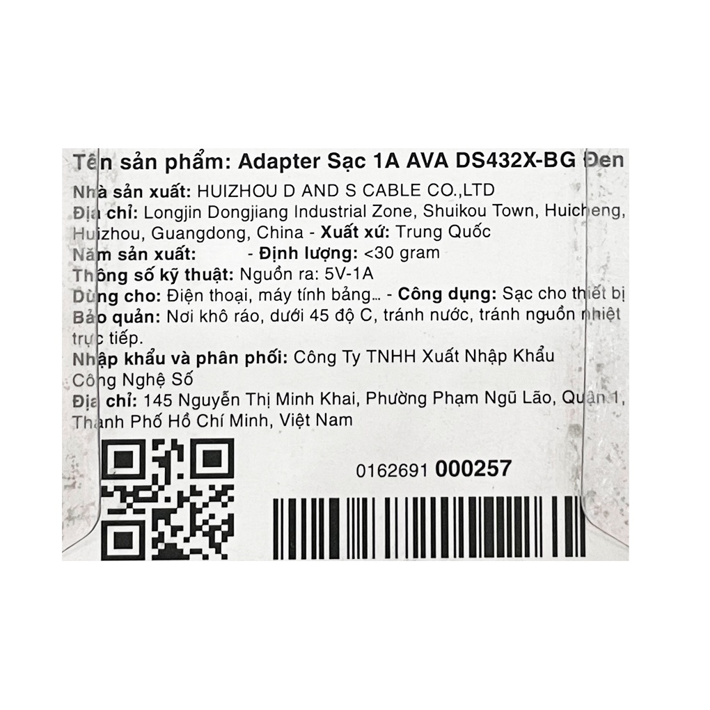 Adapter Sạc 1A AVA DS432X - Hàng chính hãng