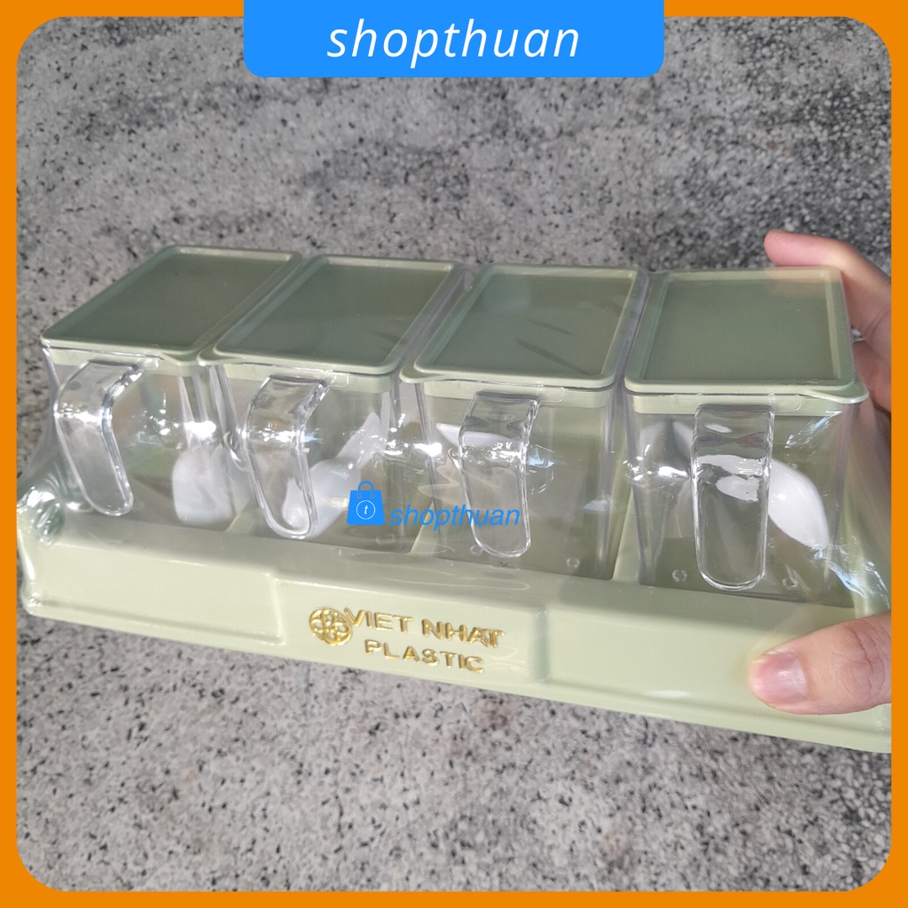 Lọ gia vị bộ 4 nhựa Việt Nhật Plastic có kèm muỗng 2939