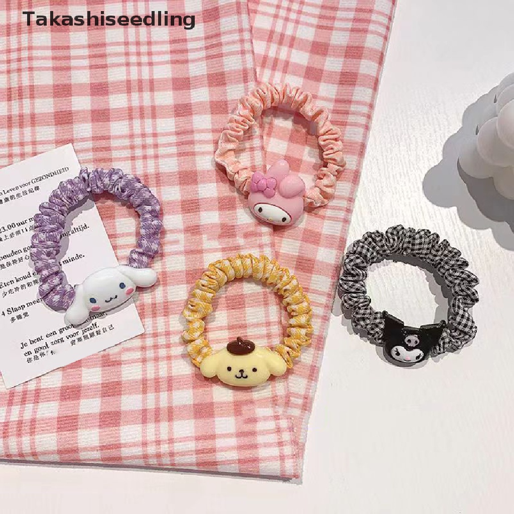 (Takashiseedling) Dây Cột Tóc Đuôi Ngựa Cỡ Lớn Màu Kẹo Ngọt Hoạt Hình Cinnamon Dog Lattic Girl Mùa Hè