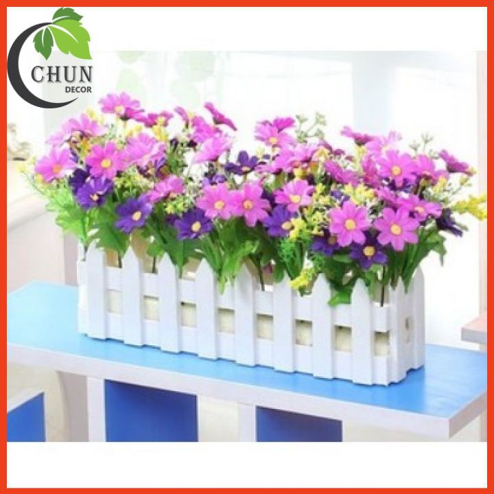 Hoa giả, giỏ hoa hàng rào gỗ (cả hoa và giỏ) 50cm nhiều mẫu trang trí nhà cửa