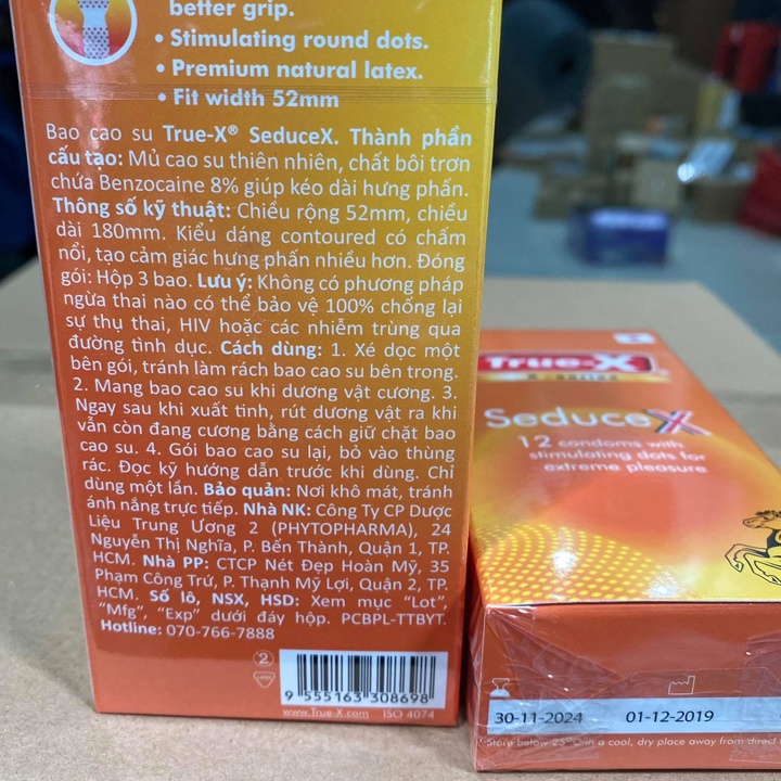 Bao Cao Su TrueX-SeduceX (Hộp 12 Cái) - Bcs Siêu Mỏng Kết Hợp Với Gân Gai Nhẹ Giúp Nàng Thăng Hoa