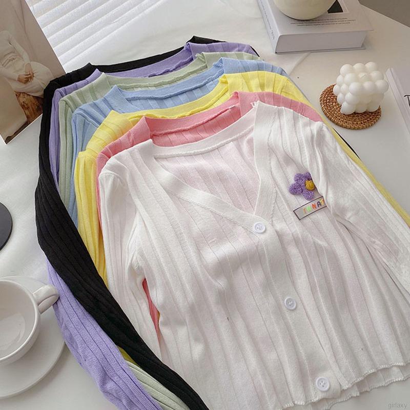 Áo cardigan dệt kim dài tay cổ chữ v màu sắc ngọt ngào thời trang hàn quốc dành cho nữ