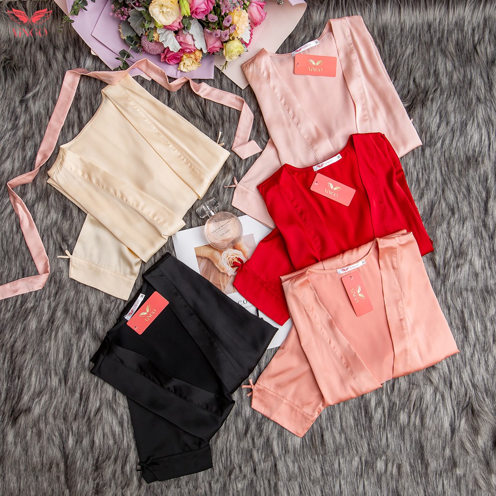 Áo choàng lụa dáng dài tay lửng có dây thắt eo thiết kế Vingo AC11 VNGO | BigBuy360 - bigbuy360.vn