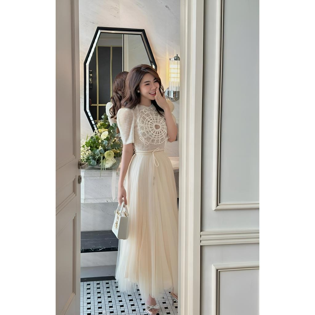 Váy ren lưới phối chân váy bồng bềnh đi tiệc sang chảnh