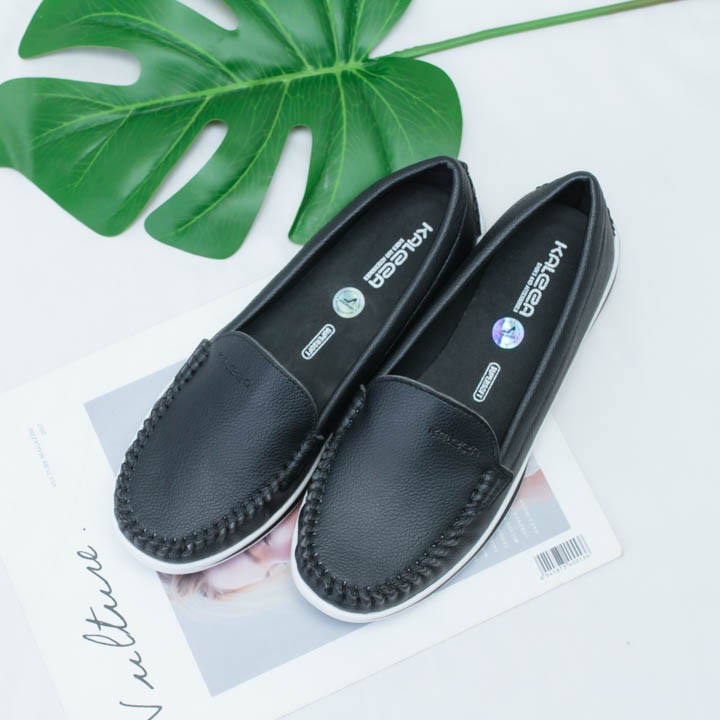 Giày bệt moca - Giày lười da bò thật 100% K499 cao cấp Kaleea VNXK ( màu Đen )
