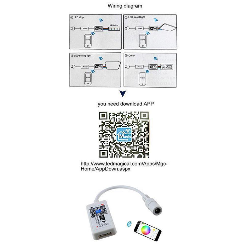 DC 5~28V RGBW Mini Wifi Wireless Controller for LED Strip Light IOS Android 