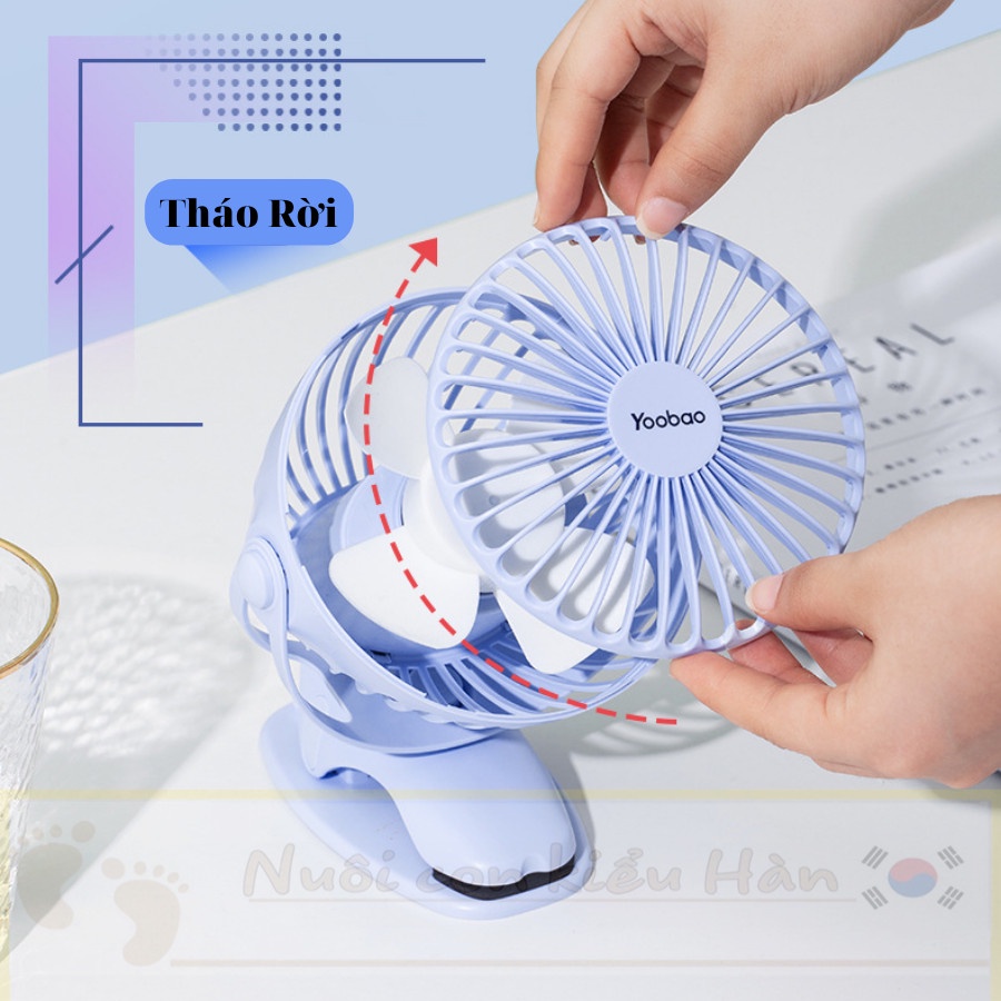 Quạt Kẹp Tích Điện Mini Yoobao 6400mah kẹp Bàn, Xe đẩy, Nôi Cũi, Sử Dụng Phòng Ngủ, Đi Du Lịch