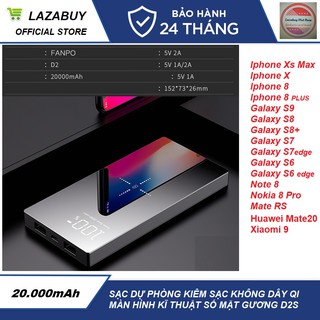 💝[BH 24 THÁNG] Pin sạc dự phòng không dây 20000Mah mặt gương D2 màn hình kĩ thuật số chính hãng -Phân Phối Chính Thức