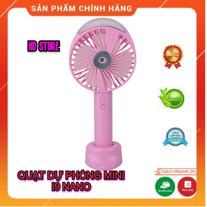 Quạt Phun Sương Cầm Tay mini Kèm Đế Để Bàn i9 Nano, Thiết Kế Tinh Tế Khỏe Khoắn, Tiện Lợi Cầm Đi Mọi Nơi..