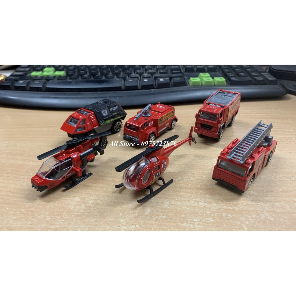 Set 6 Đồ Chơi Cứu Hỏa Ô Tô Trực Thăng Bằng Kim Loại Cực Đẹp