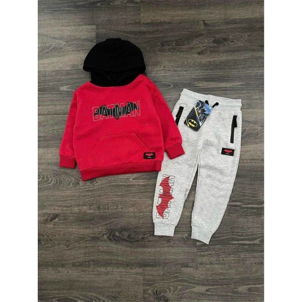 BỘ NỈ BÔNG ĐỎ BATMAN QUẦN GHI CHO BÉ TRAI