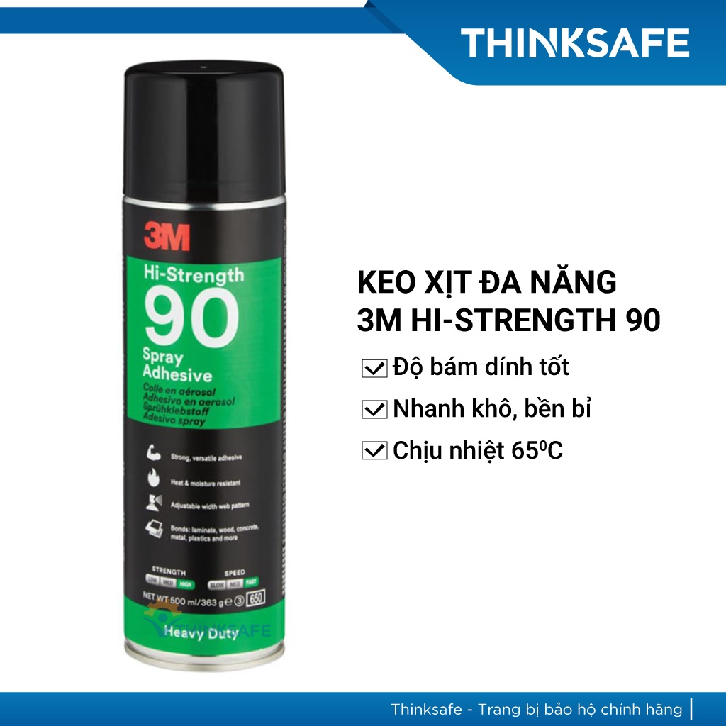 Keo xịt đa năng 3M Hi-Strength 90 500gr, dán được nhiều vật liệu, độ kết dính cao, nhanh khô - Thinksafe