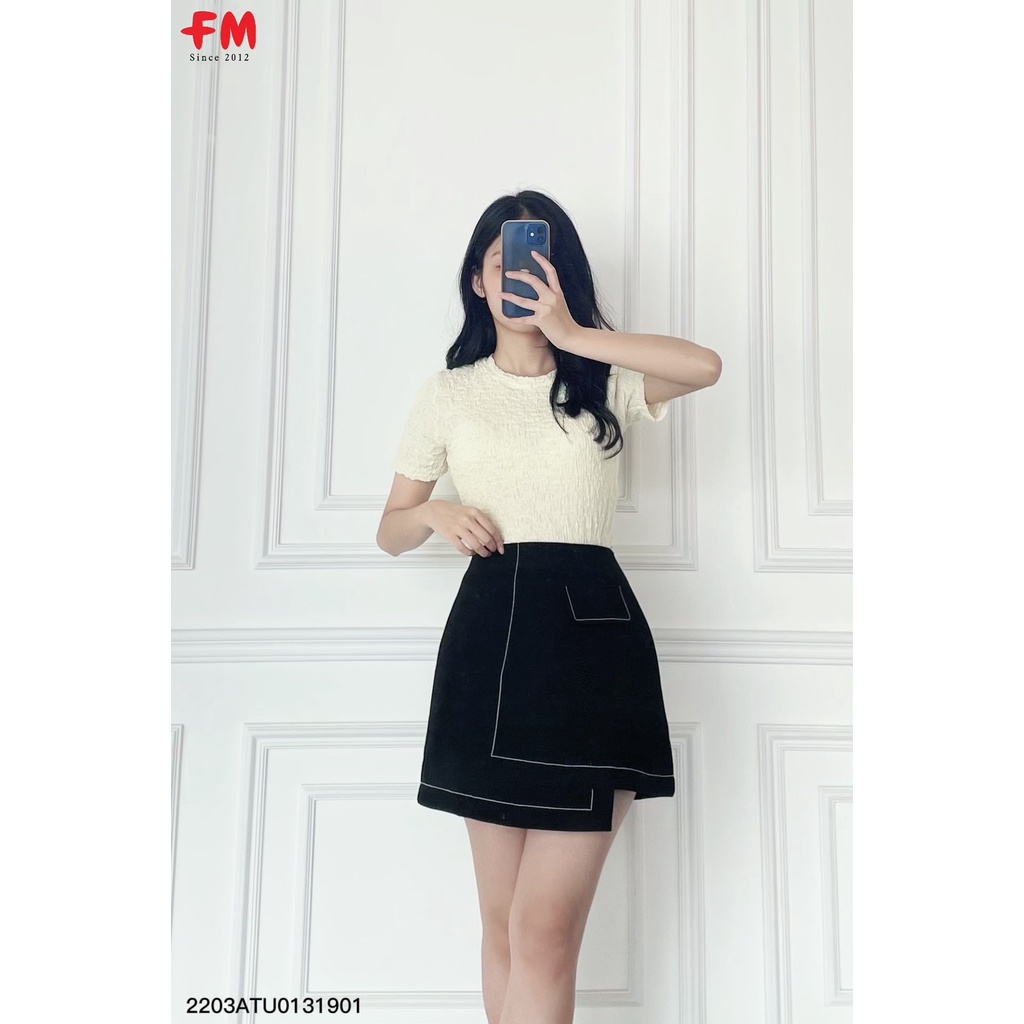 Áo thun xốp nhăn nữ FM Style, áo kiểu basic  cổ tròn thời trang I FM Online 220320600