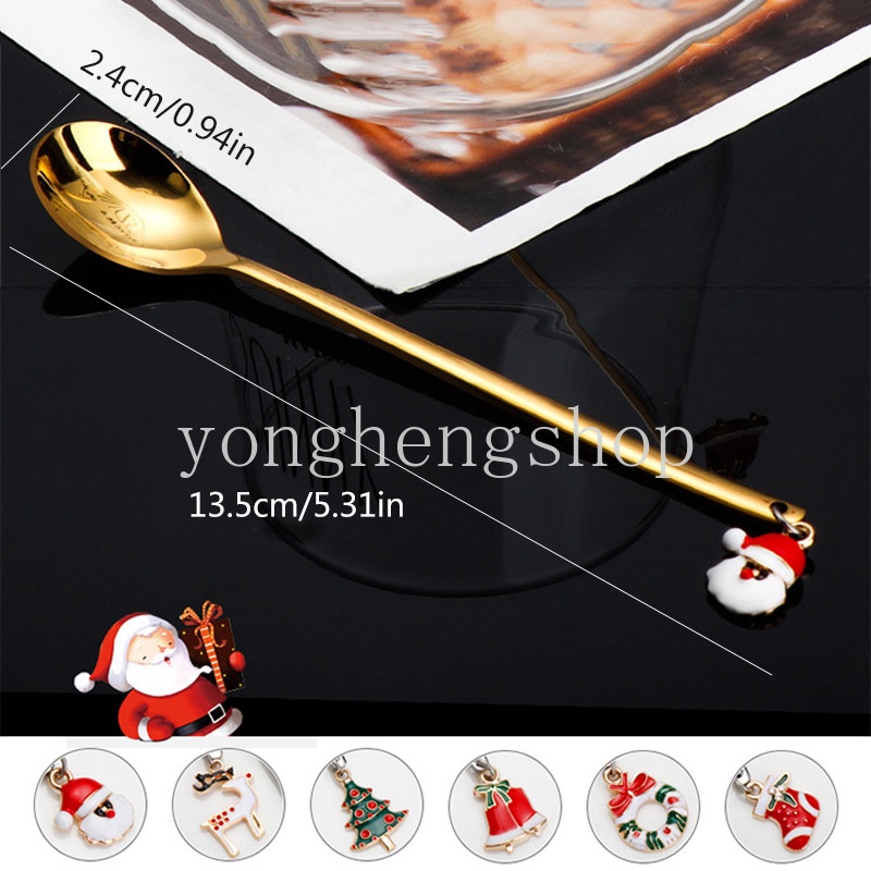 Muỗng cà phê bằng thép không gỉ cán dài họa tiết giáng sinh