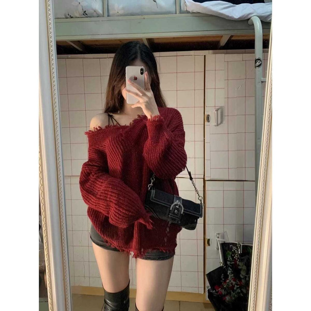 Áo Sweater Dáng Rộng Dày Dặn Ấm Áp Theo Phong Cách Thu Đông Retro