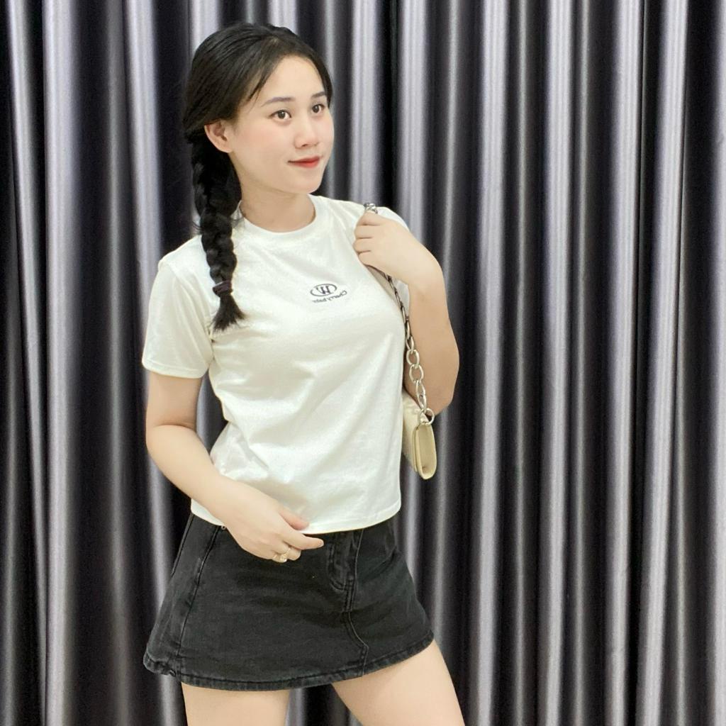 Áo BABY TEE nữ thêu logo W white form fit ENTYTY shop