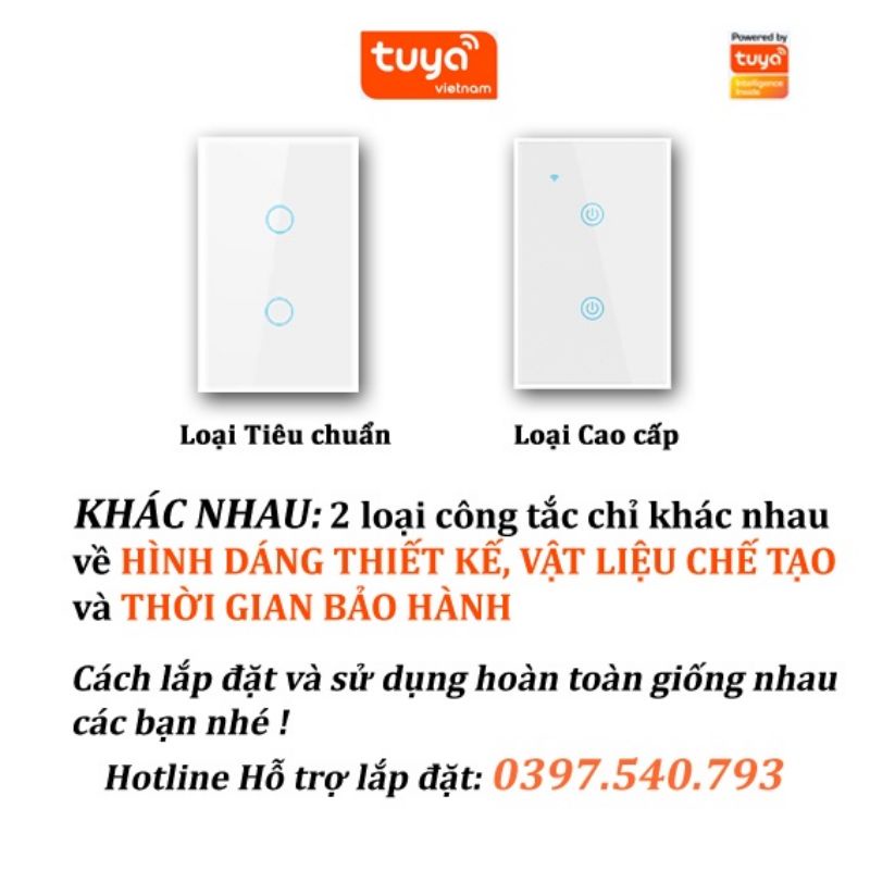 Công Tắc Cảm Ứng Thông Minh Wifi Tuya Smart Life, Điều Khiển Từ Xa+ Bảo Hành 1 Năm