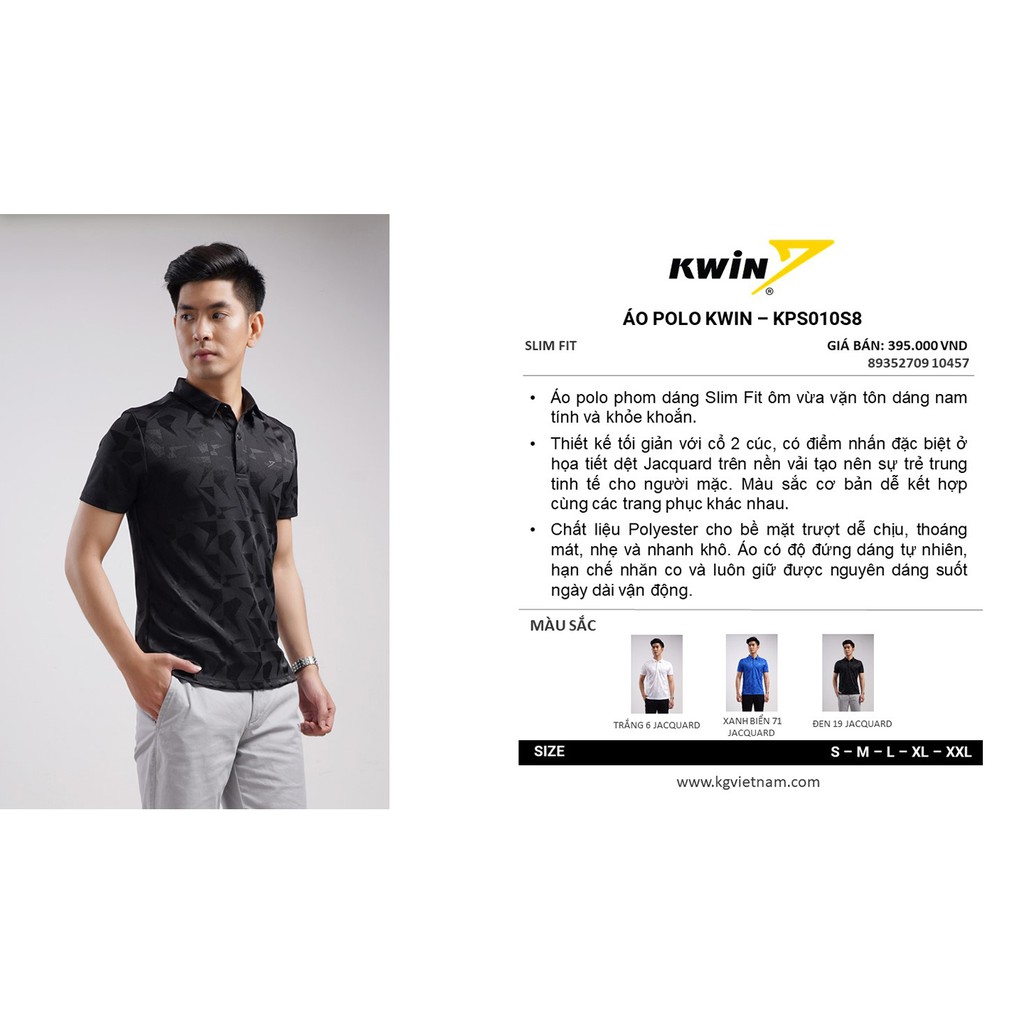 Áo polo nam KWIN dáng thể thao phom ôm - 3 màu-KPS010S8 - TAG 395k