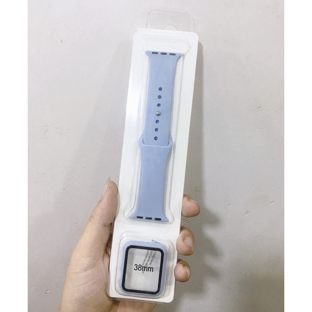 Combo dây cao su kèm ốp viền cùng màu dành cho Apple Watch