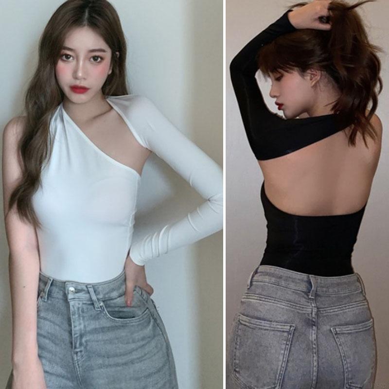 Áo thun dài tay vai xéo thời trang Hàn Quốc