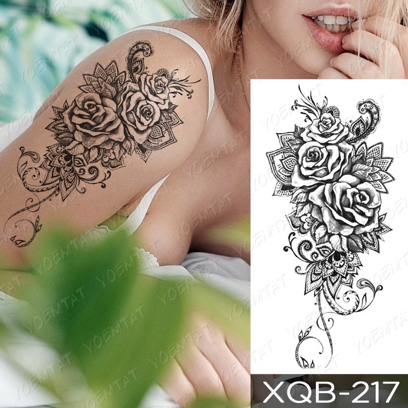 Hình Xăm Tạm Thời Hình Hoa Hồng Xanh Dương Chống Thấm Nước Trang Trí Cánh Tay Nghệ Thuật Cho Nam Và Nữ