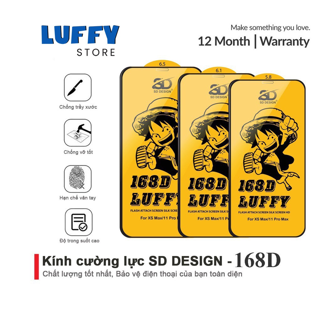 Kính cường lực iPhone 168D Full Màn SD DESIGN ip 6/6s plus/7/8/7plus/8plus/x/xr/xs max/11/11 pro/11 promax/12/12 promax