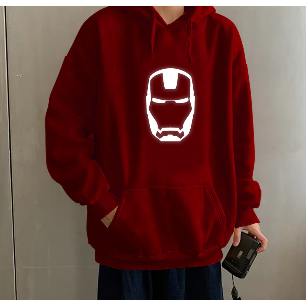 Áo Khoát Nỉ Unisex Form Rộng In Phản Quang Hình Iron Man, Hoodie Free Size Nam Nữ | BigBuy360 - bigbuy360.vn