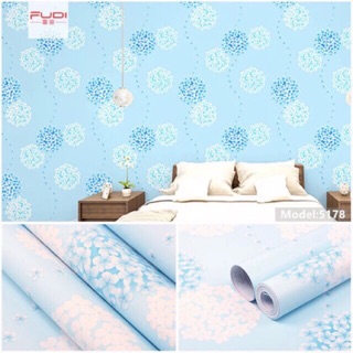 Combo 10m giấy dán tường Hàn quốc keo sẵn cẩm tú cầu xanh Ngọc khổ 45cm