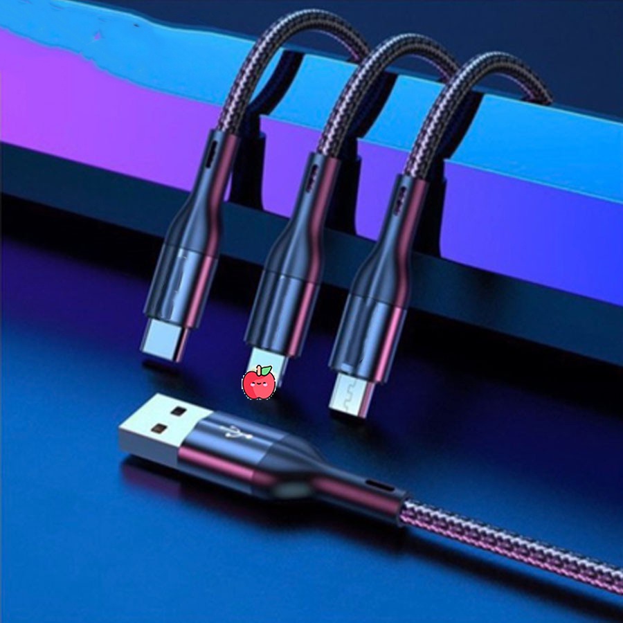 ⚡Mới⚡Cáp Sạc Nhanh 3 Đầu Chống Đứt Gãy Hoco X2 MAX Micro Usb Type C dây dù dài 1m Bảo Hành 12 tháng