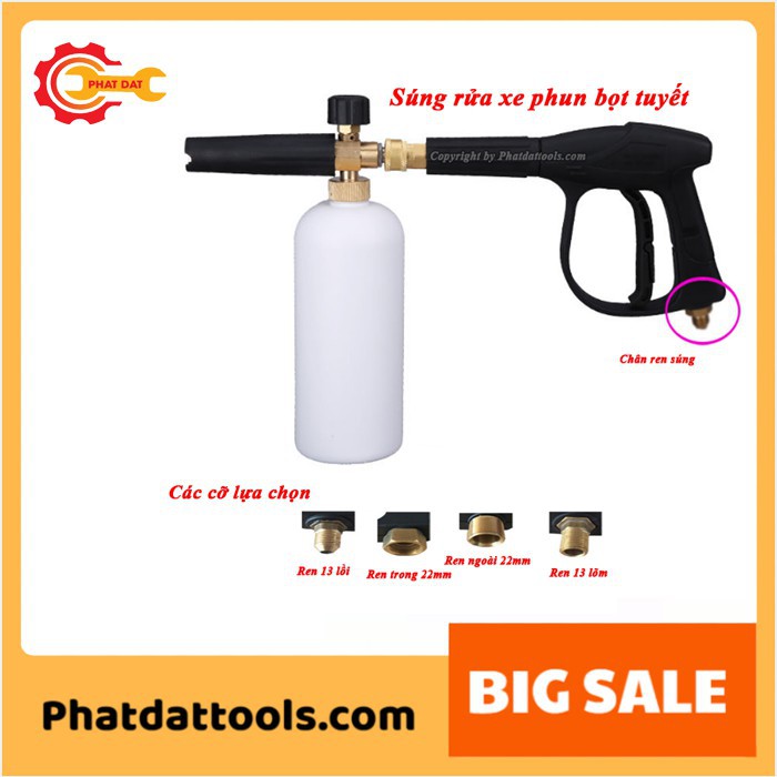 Combo Bình Phun Bọt Tuyết và Súng Xịt Rửa Xe Cho Máy Rửa Xe Mini-Tặng kèm đầu nối nhanh
