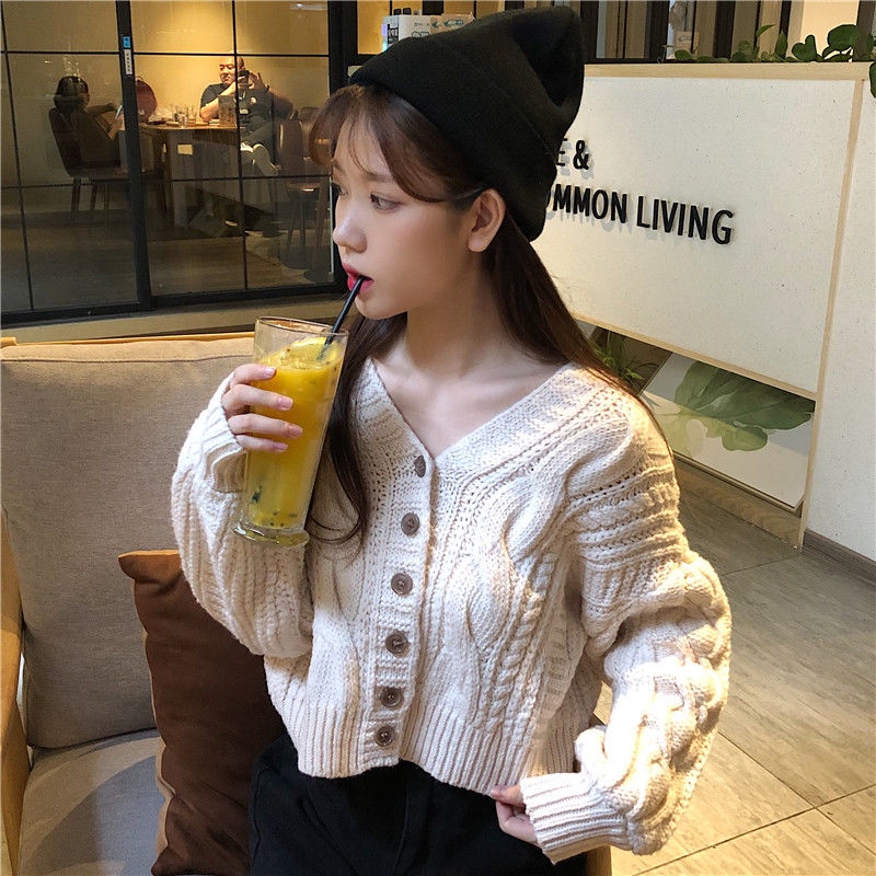 COZOK Áo cardigan Dệt Kim Tay Dài Dáng Rộng Cổ Chữ V Phong Cách Thời Trang retro
