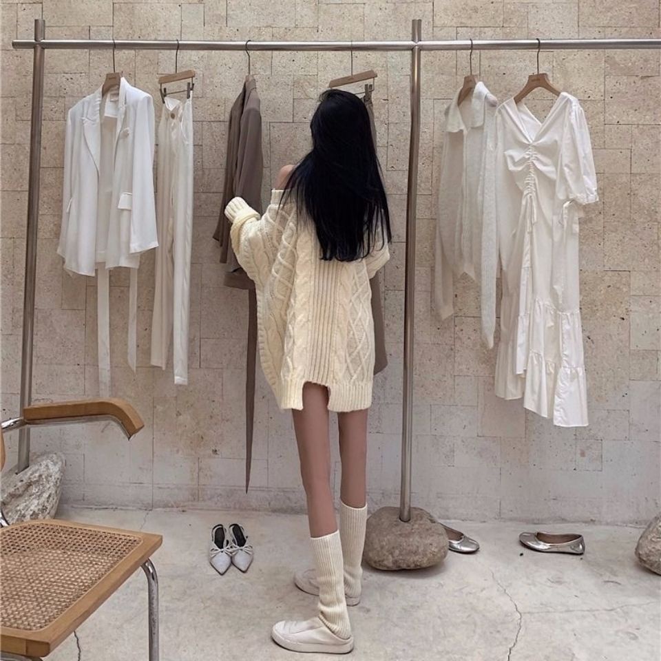 Áo sweater dệt kim cổ cao tay dài dáng rộng thời trang thu đông hàn quốc cho nữ