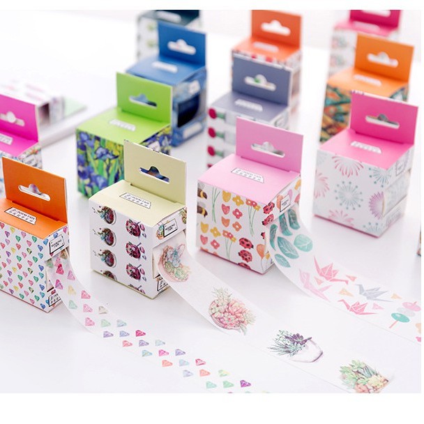 Washi tape hoa lá vintage băng keo giấy họa tiết xanh trang trí sổ