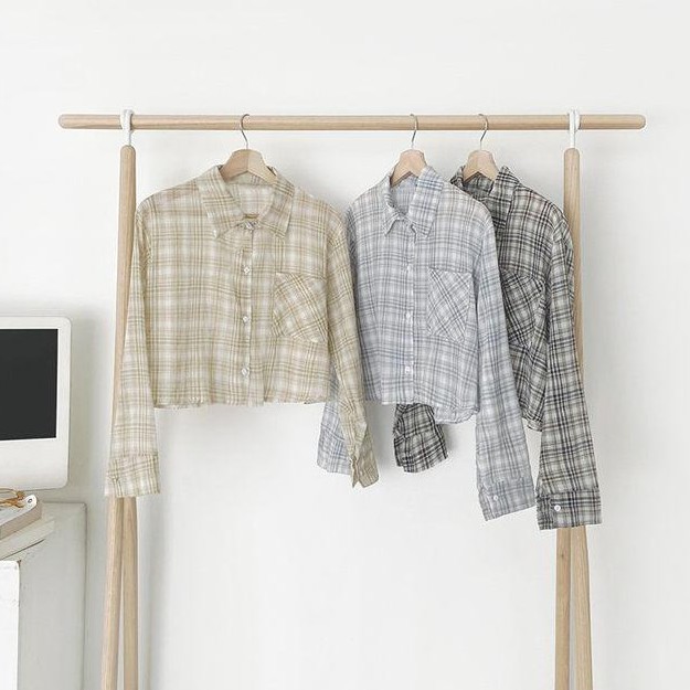 Áo Sơ Mi Ca Rô Dài Tay Cổ Polo Phong Cách Hàn Quốc Mới 45108