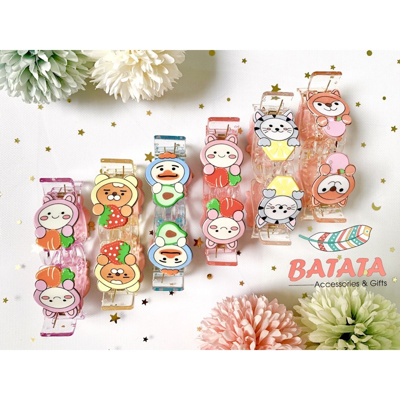 Kẹp Càng Cua Đính Icon Thú Ôm Trái Cây, Hoa Quả Siêu Cute, Dễ Thương Nhiều Màu Sắc
