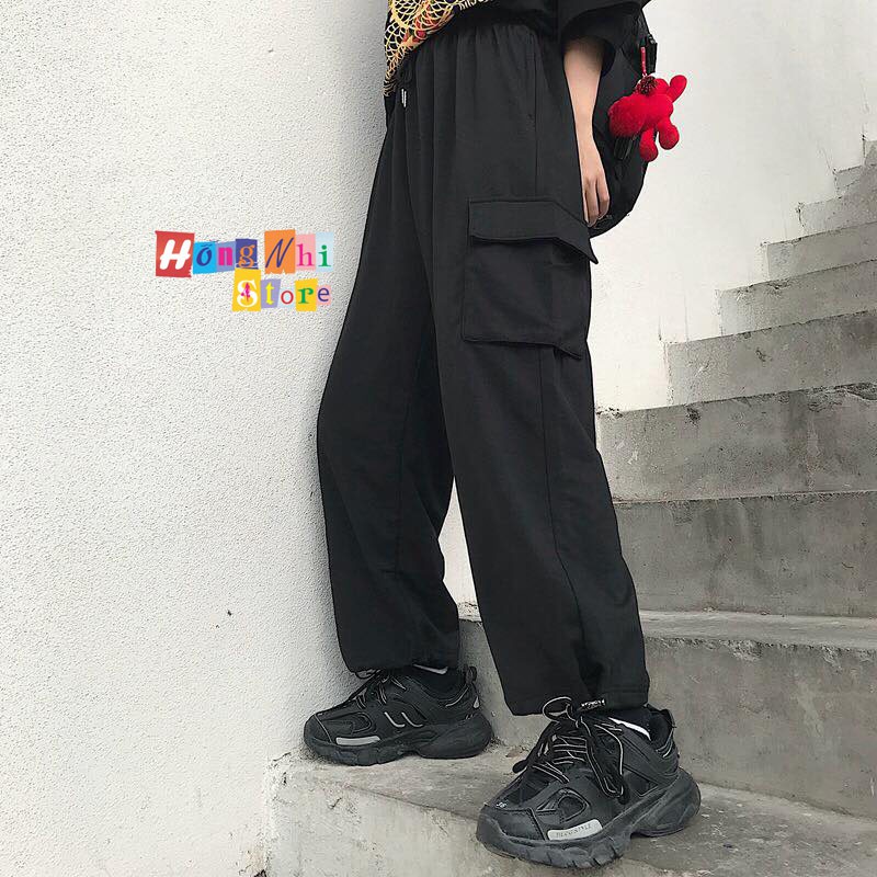 Quần Jogger Box Ulzzang Unisex Jogger Túi Hộp Dây Rút Lai Màu Đen Dáng Rộng - MM