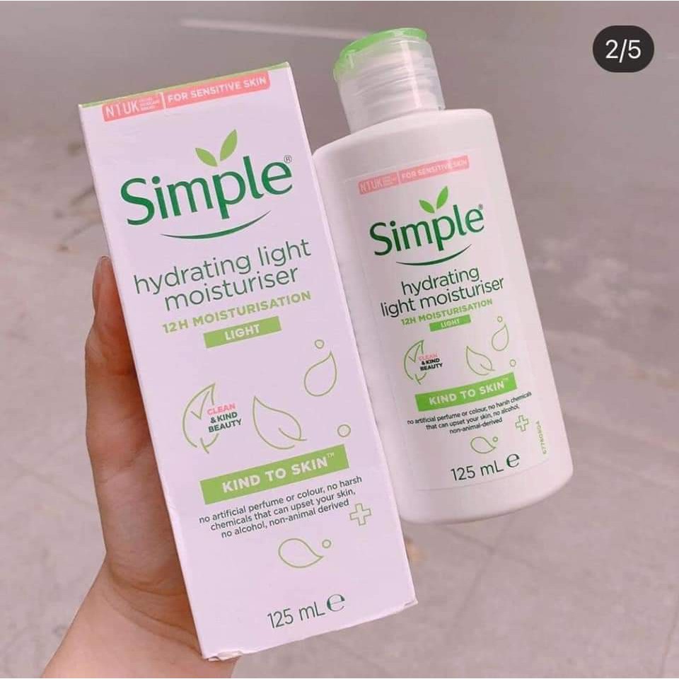 Kem dưỡng ẩm da mặt SIMPLE kind to skin hydrating light moisturiser phù hợp mọi loại da (125ml)