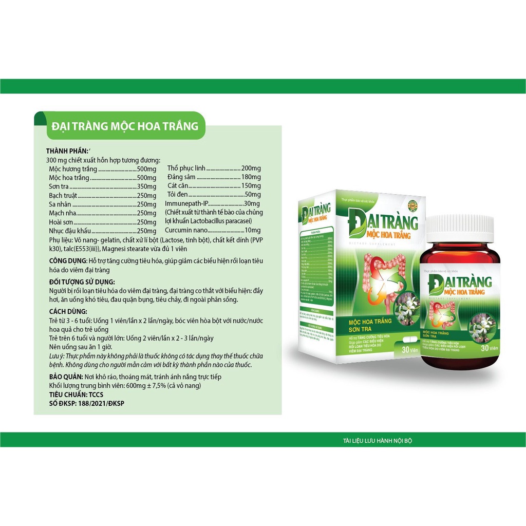 Viên Uống Đại Tràng Mộc Hoa Trắng Sơn Trà- hỗ trợ làm giảm các triệu chứng viêm đại tràng, rối loạn tiêu hóa