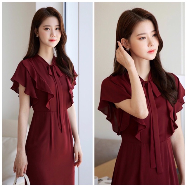Đầm đỏ đô tay cánh tiên (kèm hình thật)