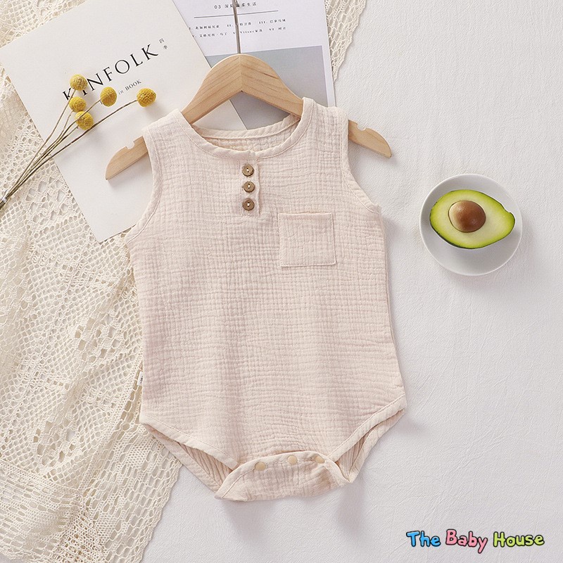 Bộ Áo Liền Thân Cho Bé 💛 𝐅𝐑𝐄𝐄𝐒𝐇𝐈𝐏💛 Bodysuit Vải Xô Muslin Thoáng Mái Thoải Mái Dễ Thương Cho Bé Trai Bé Gái