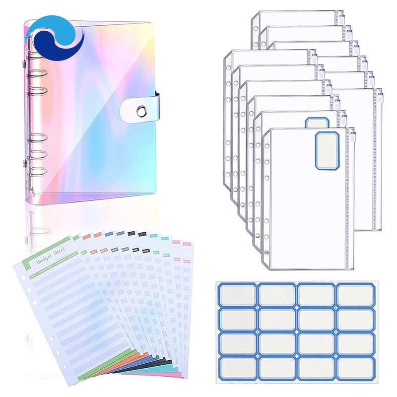 Sổ 6 còng bìa đóng gáy cỡ A6 có 12 trang phong thư/ 12 tờ kế hoạch/ 16 nhãn dán với vỏ bìa trong suốt