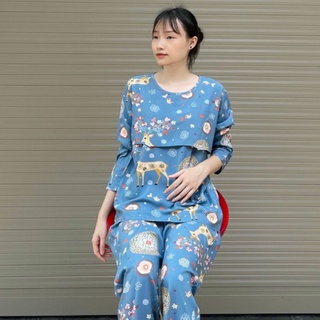 Bộ lanh dài sau sinh, lật ngực cho con ti tiện lợi, thoáng mát