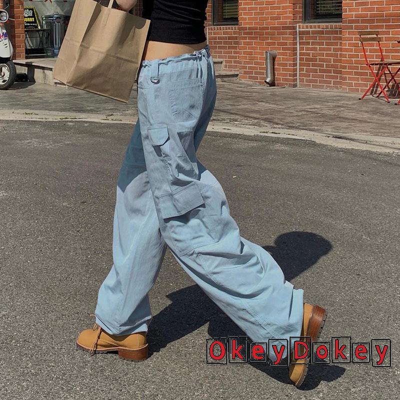 Quần Dài Phối Túi Phong Cách Retro Đường Phố Y2k Cá Tính Cho Nữ