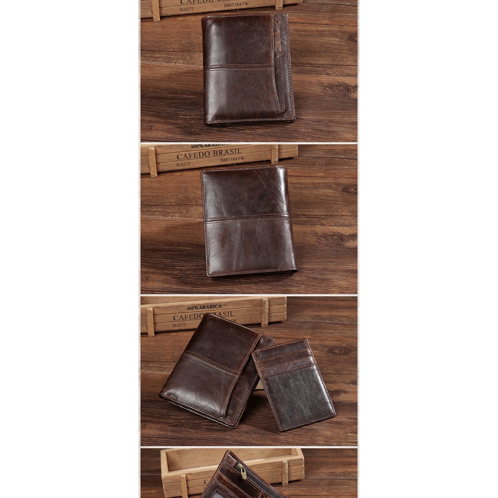 Ví da bò dạng gập kiểu cổ điển cho nam