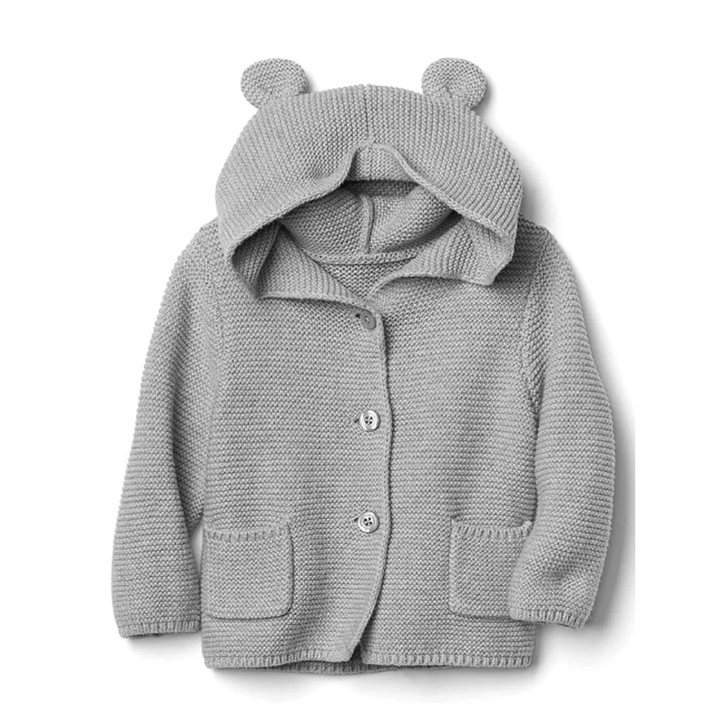 Áo khoác len cho bé tai Gấu 6m- 4 tuổi, Áo len cardigan bé trai và bé gái có mũ hãng GAP đanh sợi không bai xù