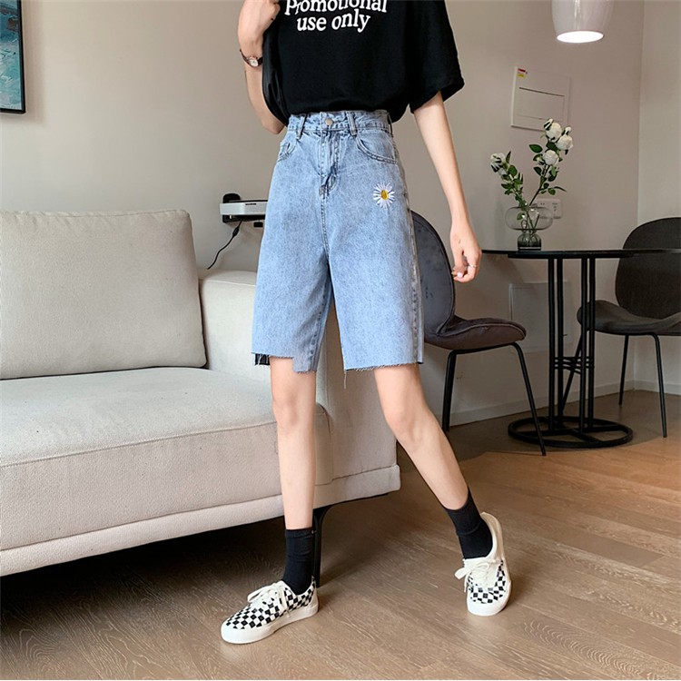 [Size S] Quần lửng jean nữ lưng cao xanh nhạt Ulzzang Quảng Châu QLJ64