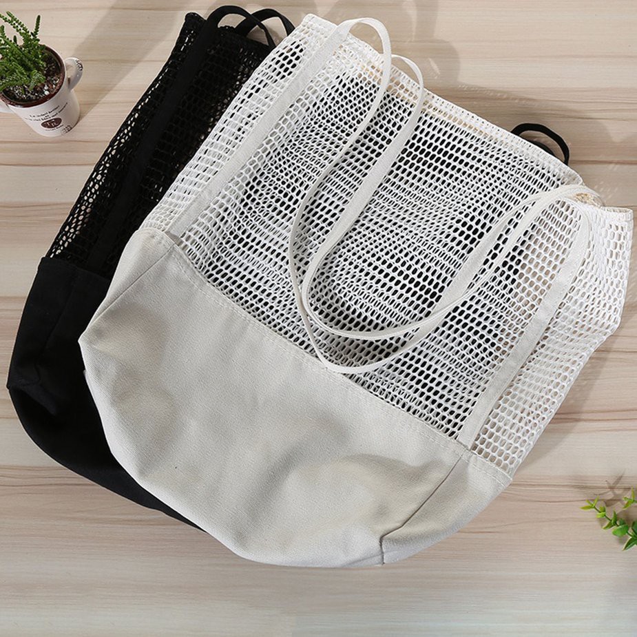 Túi đeo vai vải lưới canvas khoét lỗ sức chứa lớn đi mua sắm thời trang