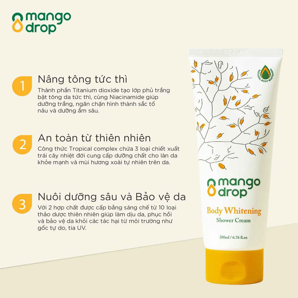 Kem tắm dưỡng trắng cơ thể Mango Drop Body Whitening Shower Cream 200ml