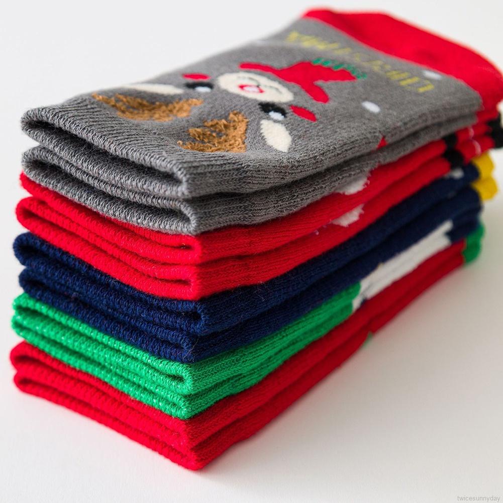 Set 5 đôi vớ cotton mềm giữ ấm họa tiết giáng sinh cho bé từ 1-8 tuổi